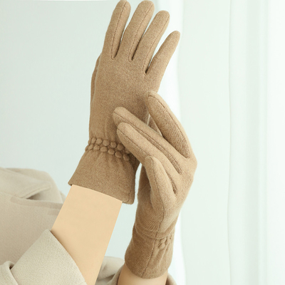 Khaki Color Wool Ladies Warm Winter Gloves Fashion Design Women Hand