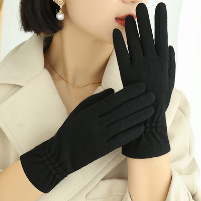 Black Knit Wool Winter Warm Gloves For Women Hand Heated